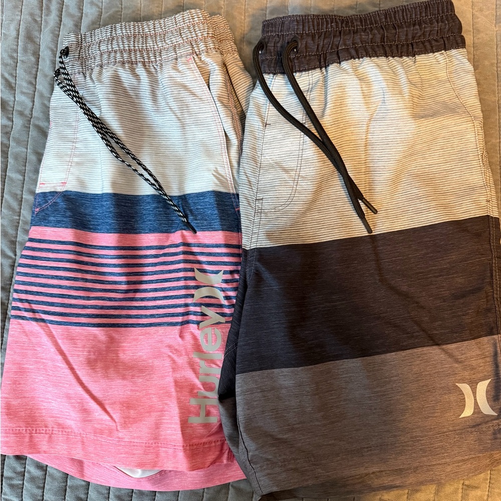 Hurley Men's Swim Board Shorts - Pink and Gray